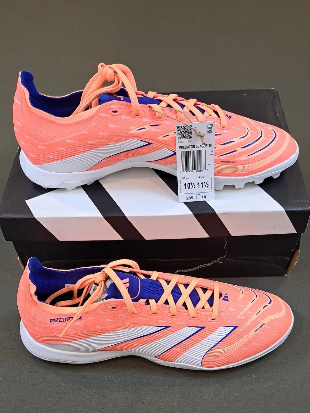 adidas Predator League TF Soccer  - Color: Coral/White/Orange - Size: Men 10.5